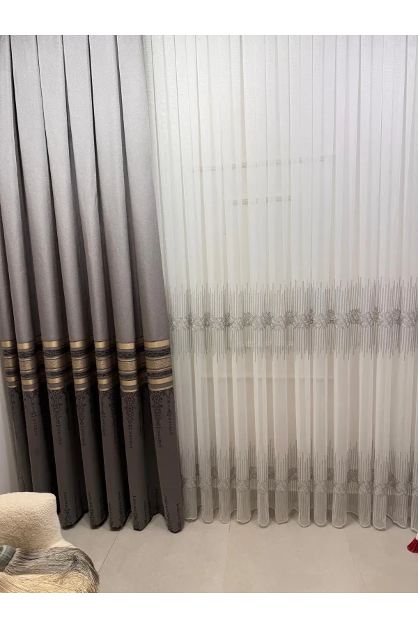 NİVEMESHOME GÜMÜŞ DSN:2502 V-105 1/3 SIK PİLELİ TÜL PERDE APM