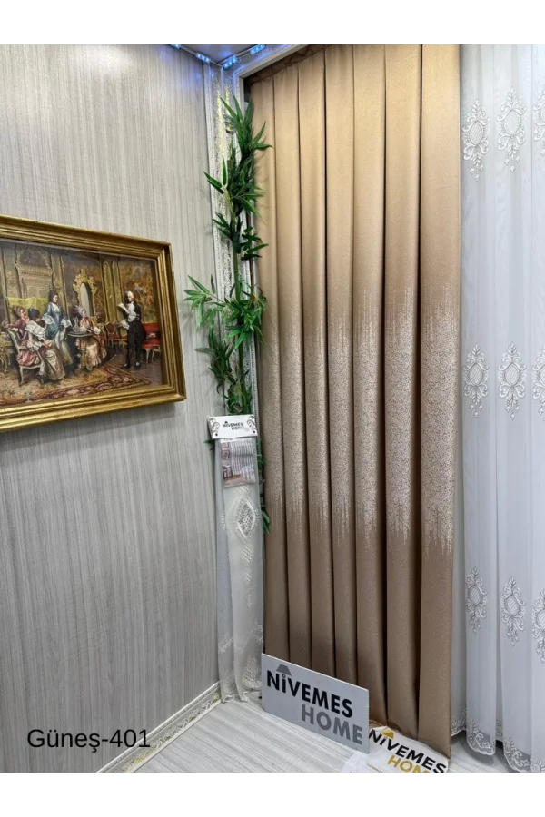 NİVEMESHOME GÜNEŞ FT632121 ALTIN V-401 1/3 SIK PİLELİ FON PERDE APM