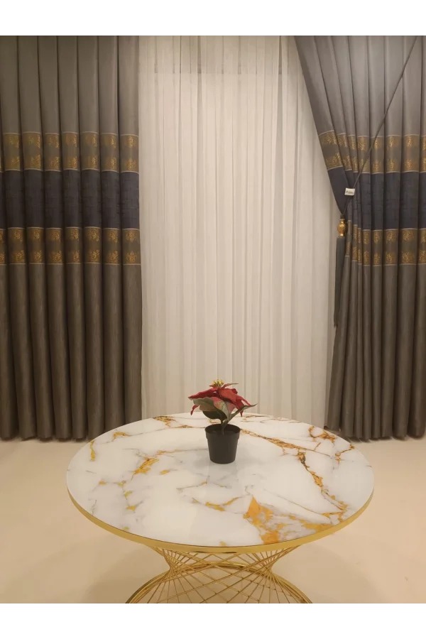 NİVEMESHOME GÜNİZ FJ631663 V-503 TAŞ-GOLD 1/3 SIK PİLELİ FON PERDE APM