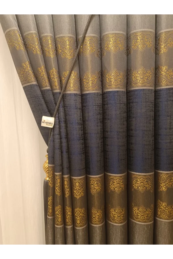 NİVEMESHOME GÜNİZ FJ631663 V-503 TAŞ-GOLD 1/3 SIK PİLELİ FON PERDE APM