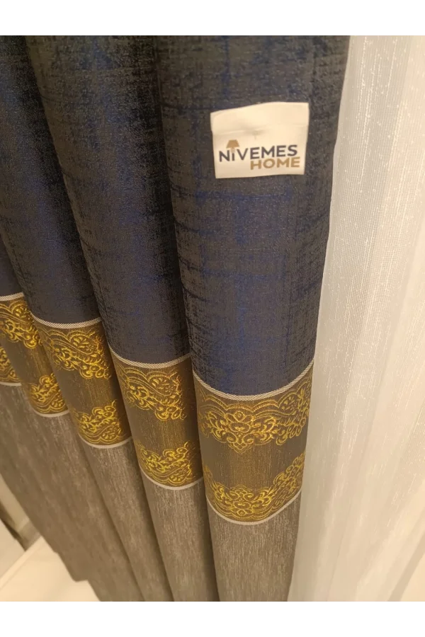 NİVEMESHOME GÜNİZ FJ631663 V-503 TAŞ-GOLD 1/3 SIK PİLELİ FON PERDE APM