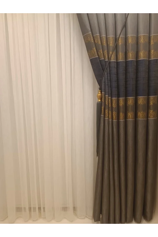 NİVEMESHOME GÜNİZ FJ631663 V-503 TAŞ-GOLD 1/3 SIK PİLELİ FON PERDE APM