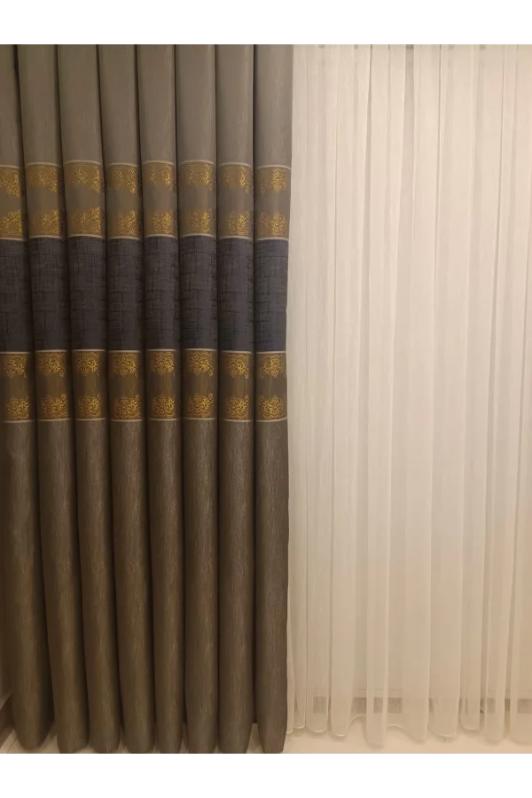 NİVEMESHOME GÜNİZ FJ631663 V-503 TAŞ-GOLD 1/3 SIK PİLELİ FON PERDE APM