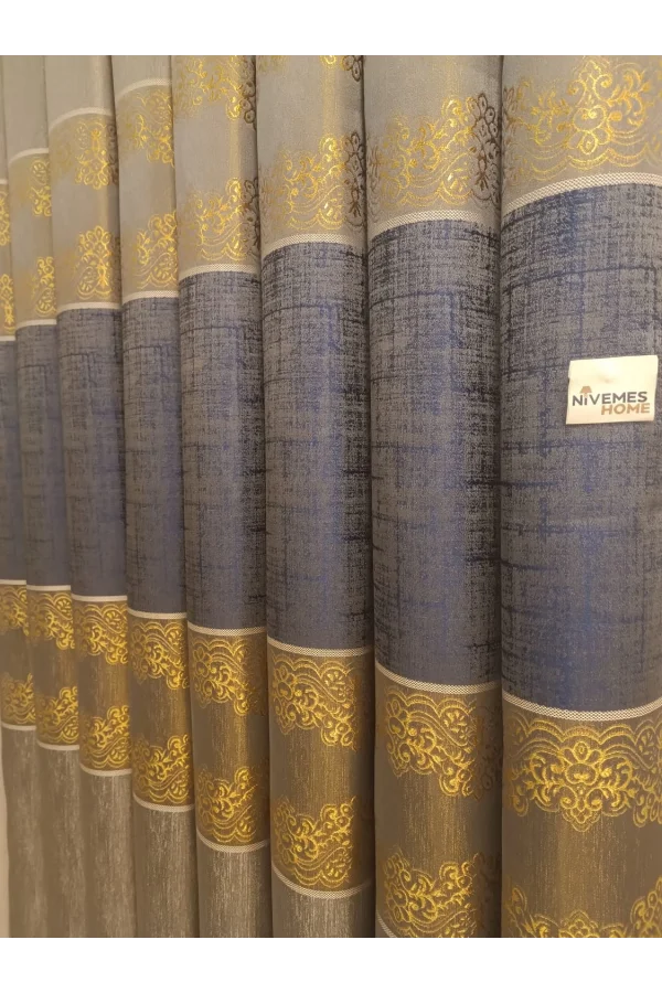 NİVEMESHOME GÜNİZ FJ631663 V-503 TAŞ-GOLD 1/3 SIK PİLELİ FON PERDE APM