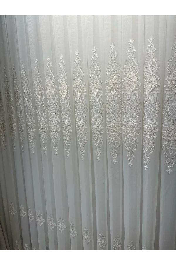 NİVEMESHOME HARBİYE GOLD DETAYLI 1/3 SIK PİLELİ TÜL PERDE APM