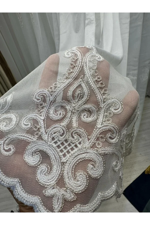 NİVEMESHOME HARBİYE GOLD DETAYLI 1/3 SIK PİLELİ TÜL PERDE APM