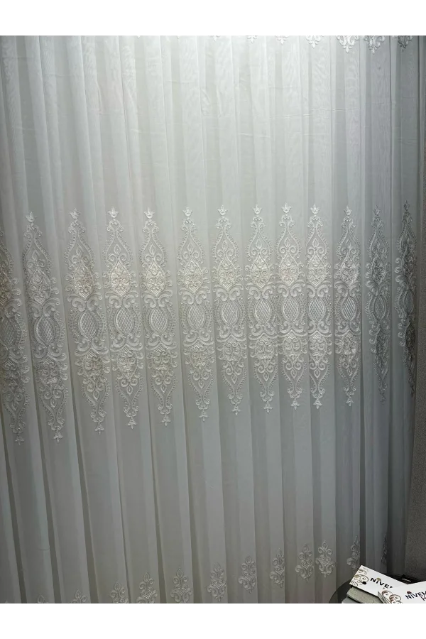 NİVEMESHOME HARBİYE GOLD DETAYLI 1/3 SIK PİLELİ TÜL PERDE APM