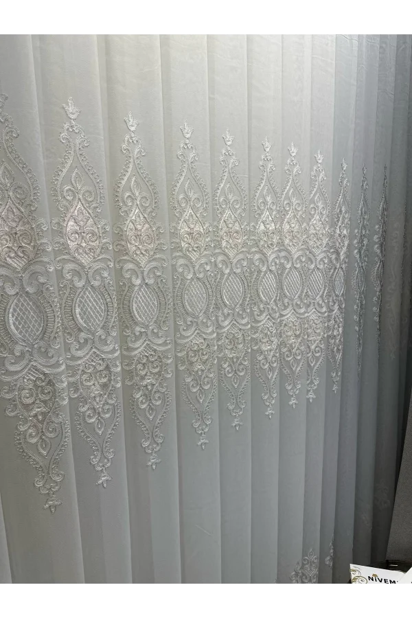 NİVEMESHOME HARBİYE GOLD DETAYLI 1/3 SIK PİLELİ TÜL PERDE APM