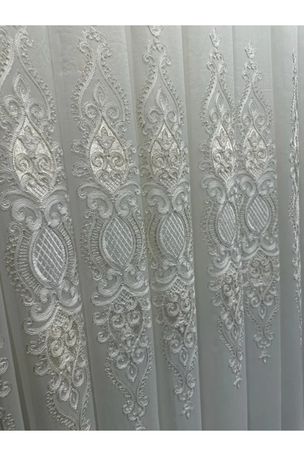 NİVEMESHOME HARBİYE GOLD DETAYLI 1/3 SIK PİLELİ TÜL PERDE APM