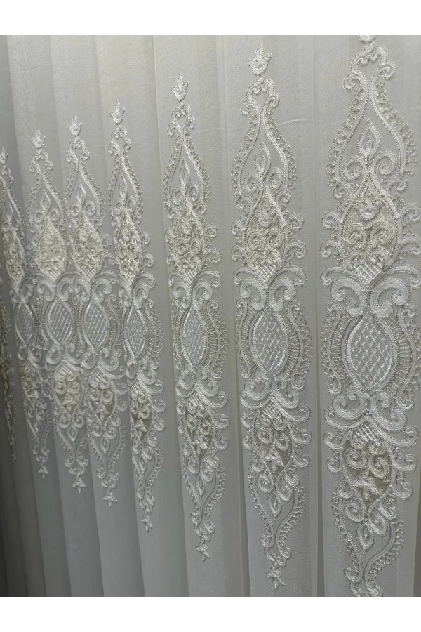NİVEMESHOME HARBİYE GOLD DETAYLI 1/3 SIK PİLELİ TÜL PERDE APM