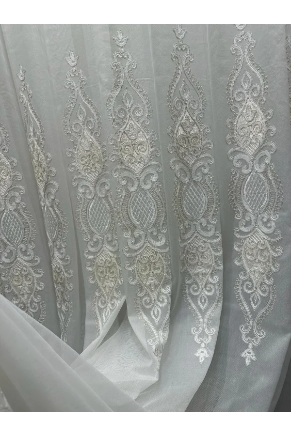 NİVEMESHOME HARBİYE GOLD DETAYLI 1/3 SIK PİLELİ TÜL PERDE APM