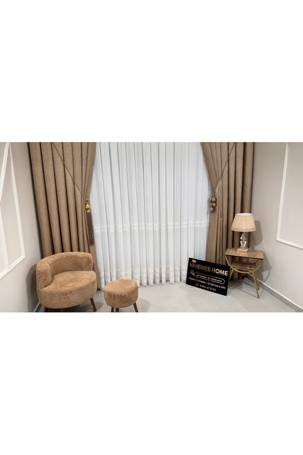NİVEMESHOME HAVEN 3023 GOLD DETAYLI 1/2,5 SIK PİLELİ TÜL PERDE APM