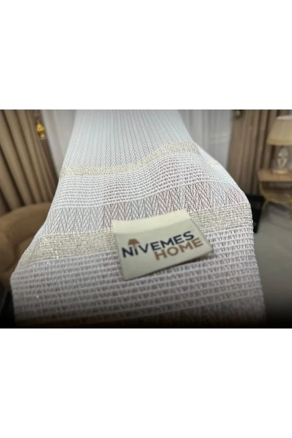 NİVEMESHOME HAVEN 3023 GOLD DETAYLI 1/3 SIK PİLELİ TÜL PERDE APM