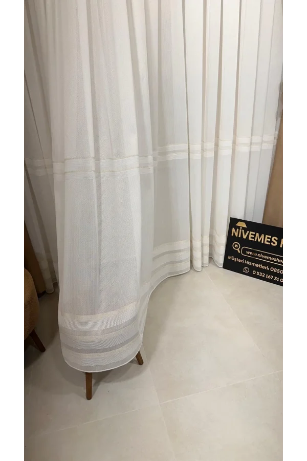 NİVEMESHOME HAVEN 3023 GOLD DETAYLI 1/3 SIK PİLELİ TÜL PERDE APM