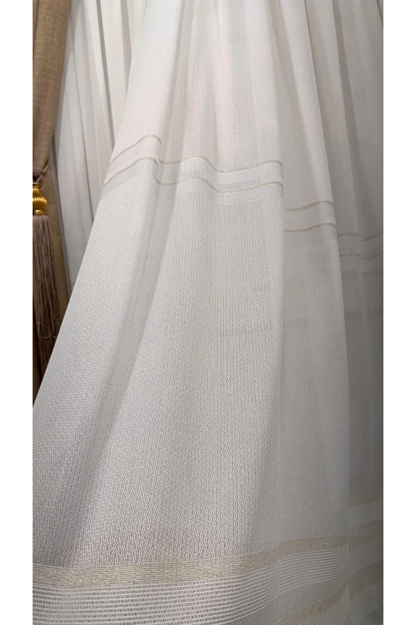 NİVEMESHOME HAVEN 3023 GOLD DETAYLI 1/3 SIK PİLELİ TÜL PERDE APM