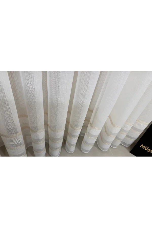NİVEMESHOME HAVEN 3023 GOLD DETAYLI 1/3 SIK PİLELİ TÜL PERDE APM