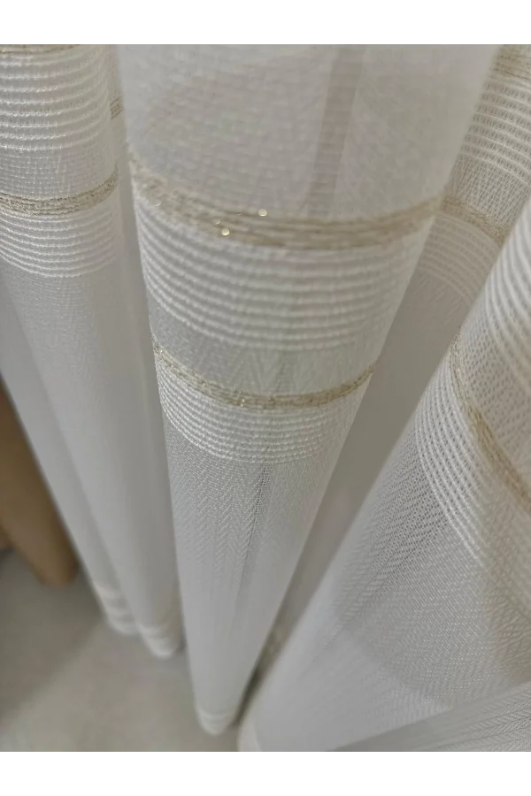 NİVEMESHOME HAVEN 3023 GOLD DETAYLI 1/3 SIK PİLELİ TÜL PERDE APM