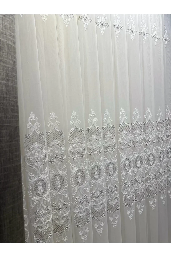 NİVEMESHOME HELEN GÜMÜŞ DETAYLI 1/3 SIK PİLELİ TÜL PERDE APM