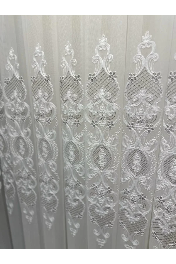 NİVEMESHOME HELEN GÜMÜŞ DETAYLI 1/3 SIK PİLELİ TÜL PERDE APM