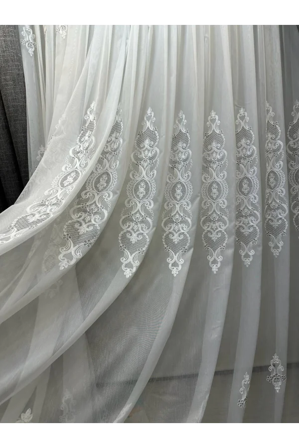 NİVEMESHOME HELEN GÜMÜŞ DETAYLI 1/3 SIK PİLELİ TÜL PERDE APM