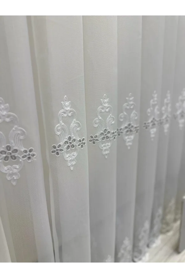 NİVEMESHOME HELEN GÜMÜŞ DETAYLI 1/3 SIK PİLELİ TÜL PERDE APM