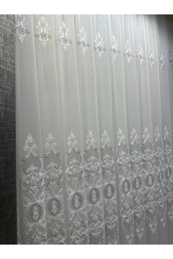 NİVEMESHOME HELEN GÜMÜŞ DETAYLI 1/3 SIK PİLELİ TÜL PERDE APM