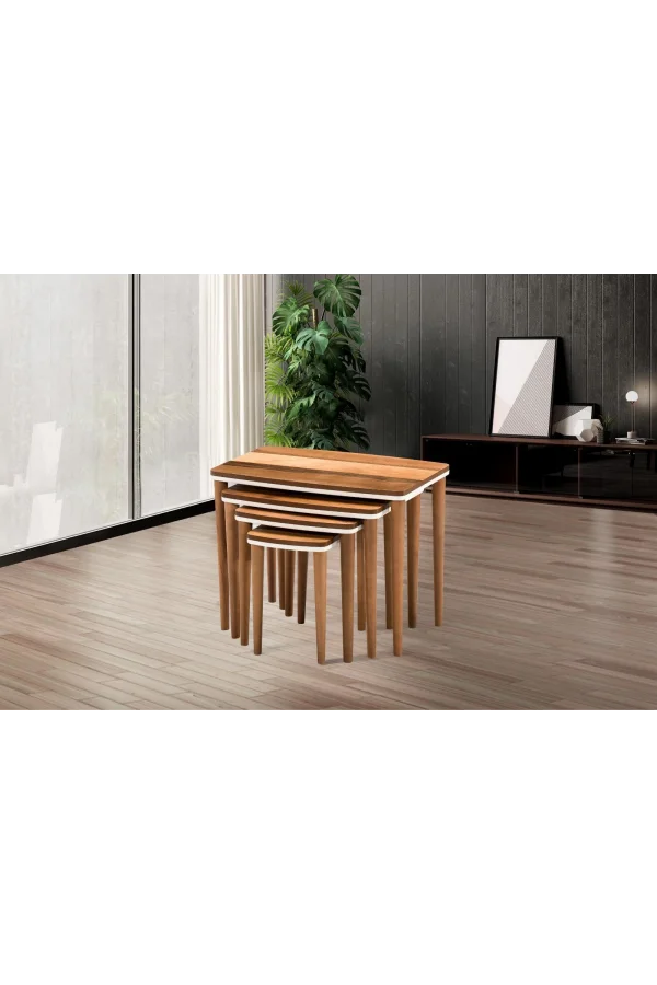 NİVEMESHOME HİLAL CEVİZ-KREM ZİGON SEHPA