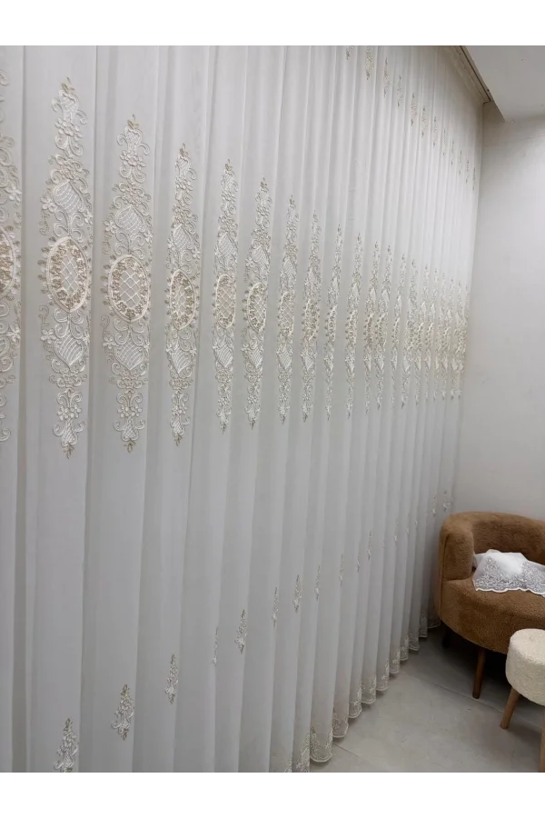 NİVEMESHOME HÜRREM GOLD DETAYLI 1/3 SIK PİLELİ TÜL PERDE APM
