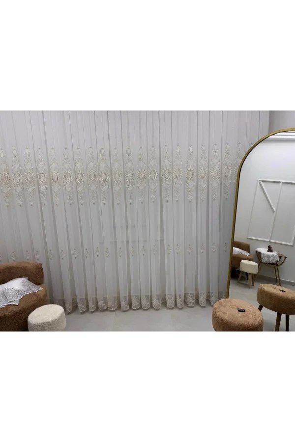 NİVEMESHOME HÜRREM GOLD DETAYLI 1/3 SIK PİLELİ TÜL PERDE APM