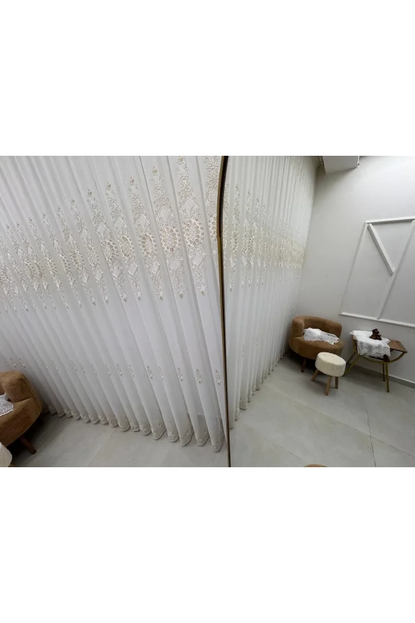NİVEMESHOME HÜRREM GOLD DETAYLI 1/3 SIK PİLELİ TÜL PERDE APM