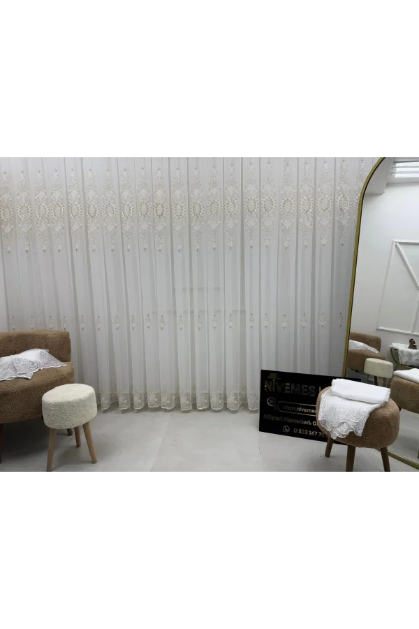 NİVEMESHOME HÜRREM GOLD DETAYLI 1/3 SIK PİLELİ TÜL PERDE APM
