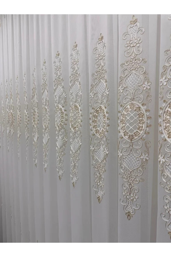 NİVEMESHOME HÜRREM GOLD DETAYLI 1/3 SIK PİLELİ TÜL PERDE APM