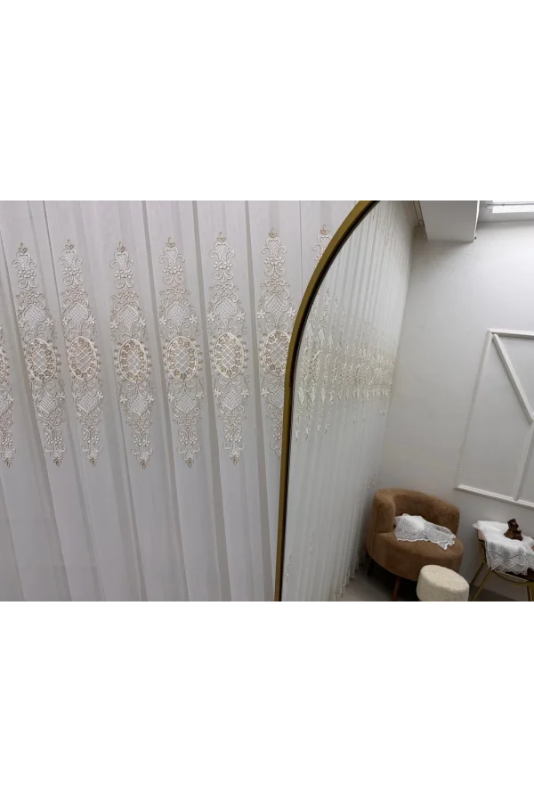 NİVEMESHOME HÜRREM GOLD DETAYLI 1/3 SIK PİLELİ TÜL PERDE APM
