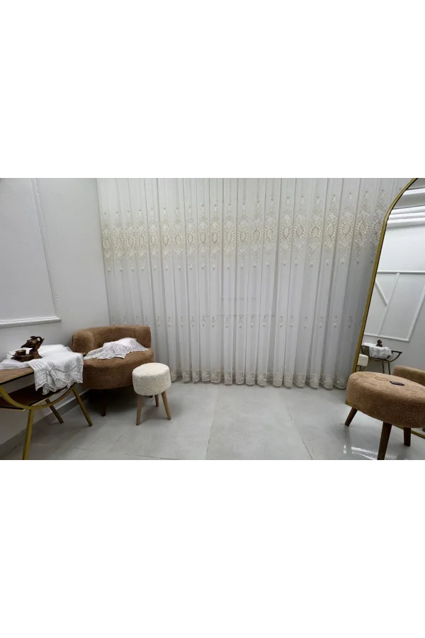 NİVEMESHOME HÜRREM GOLD DETAYLI 1/3 SIK PİLELİ TÜL PERDE APM