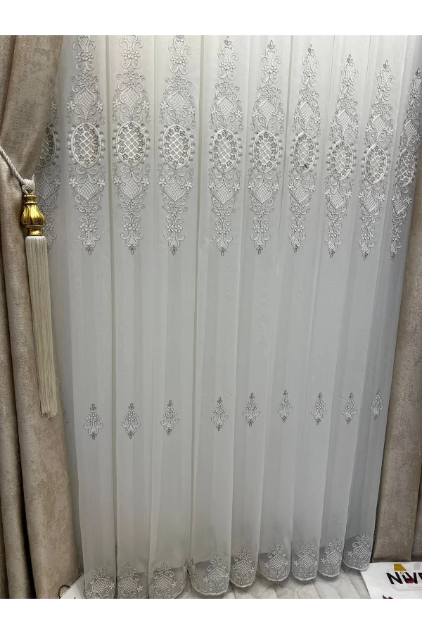 NİVEMESHOME HÜRREM GÜMÜŞ DETAYLI 1/3 SIK PİLELİ TÜL PERDE APM
