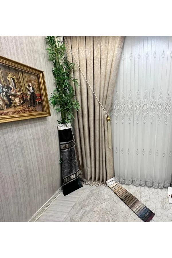 NİVEMESHOME HÜRREM GÜMÜŞ DETAYLI 1/3 SIK PİLELİ TÜL PERDE APM