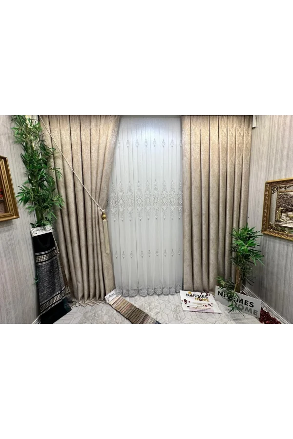 NİVEMESHOME HÜRREM GÜMÜŞ DETAYLI 1/3 SIK PİLELİ TÜL PERDE APM