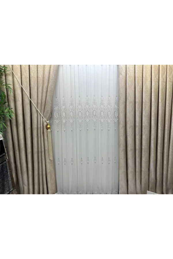NİVEMESHOME HÜRREM GÜMÜŞ DETAYLI 1/3 SIK PİLELİ TÜL PERDE APM