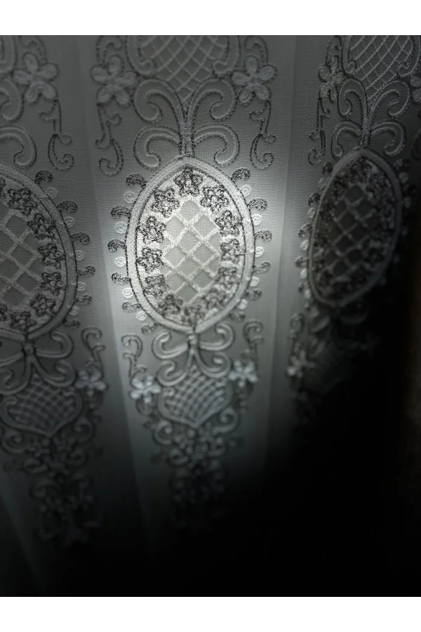 NİVEMESHOME HÜRREM GÜMÜŞ DETAYLI 1/3 SIK PİLELİ TÜL PERDE APM