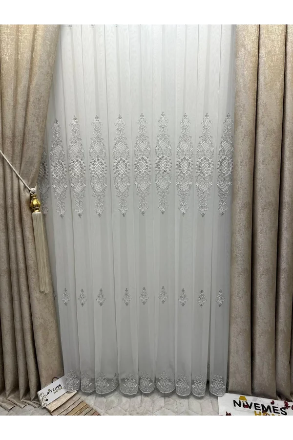 NİVEMESHOME HÜRREM GÜMÜŞ DETAYLI 1/3 SIK PİLELİ TÜL PERDE APM