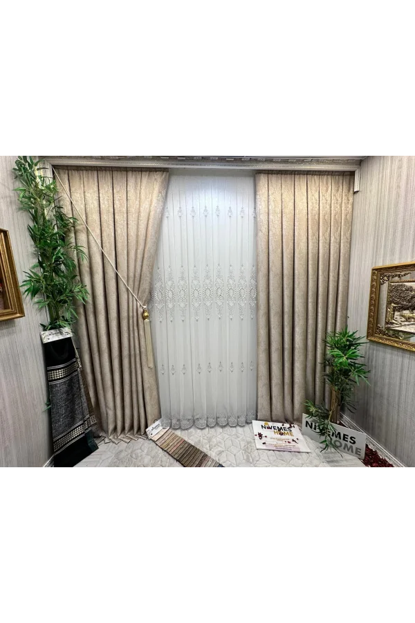 NİVEMESHOME HÜRREM GÜMÜŞ DETAYLI 1/3 SIK PİLELİ TÜL PERDE APM