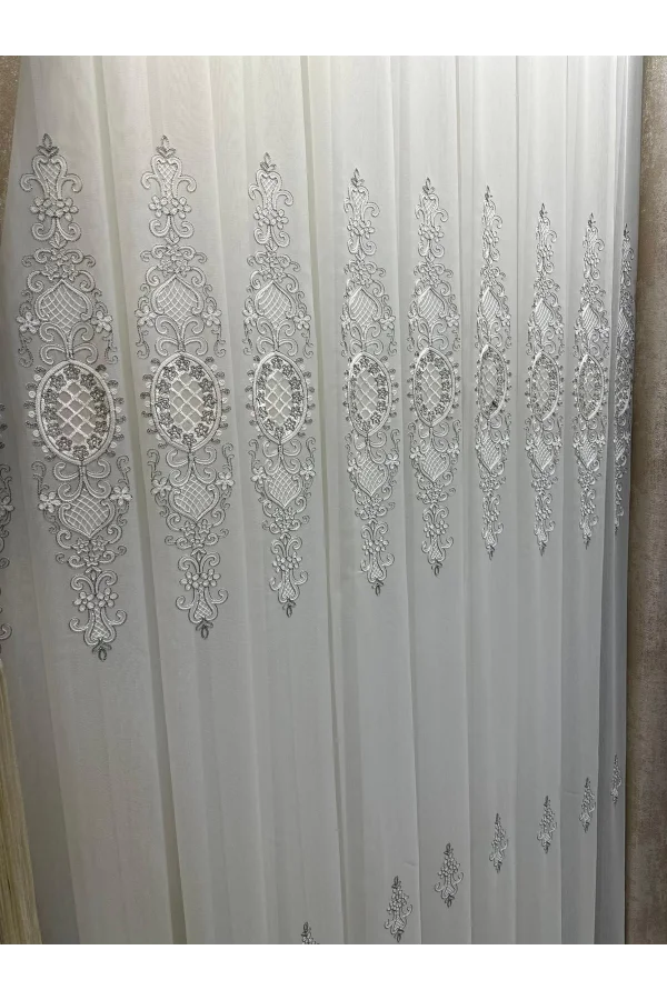 NİVEMESHOME HÜRREM GÜMÜŞ DETAYLI 1/3 SIK PİLELİ TÜL PERDE APM