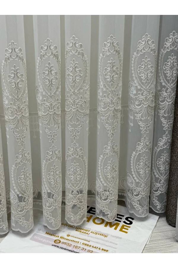 NİVEMESHOME HÜZZAM ALTIN DETAYLI 1/3 SIK PİLELİ TÜL PERDE APM
