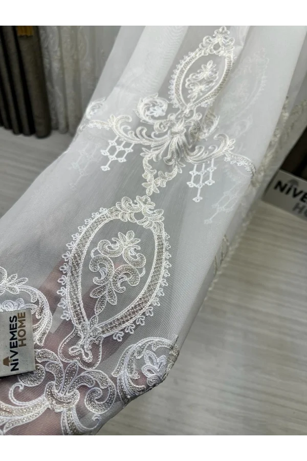 NİVEMESHOME HÜZZAM ALTIN DETAYLI 1/3 SIK PİLELİ TÜL PERDE APM