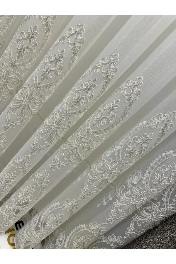 NİVEMESHOME HÜZZAM ALTIN DETAYLI 1/3 SIK PİLELİ TÜL PERDE APM