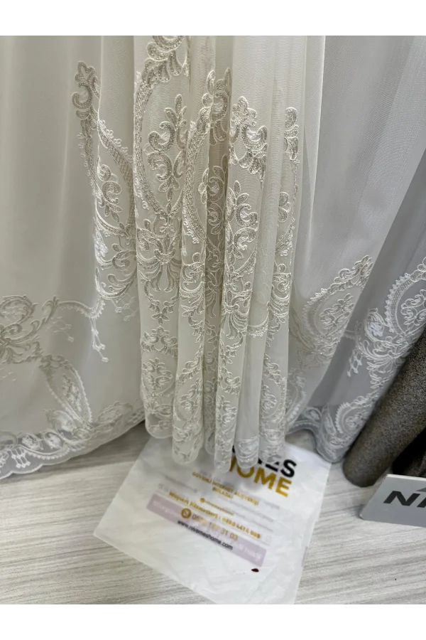 NİVEMESHOME HÜZZAM ALTIN DETAYLI 1/3 SIK PİLELİ TÜL PERDE APM