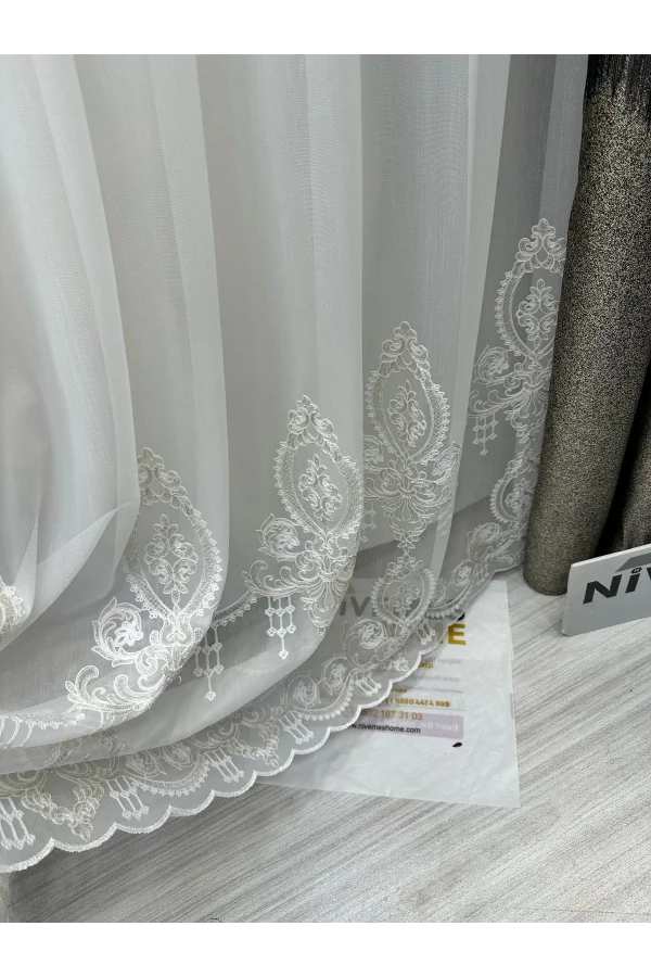 NİVEMESHOME HÜZZAM ALTIN DETAYLI 1/3 SIK PİLELİ TÜL PERDE APM