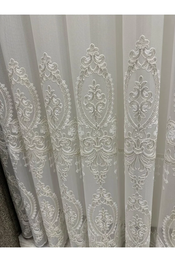 NİVEMESHOME HÜZZAM ALTIN DETAYLI 1/3 SIK PİLELİ TÜL PERDE APM