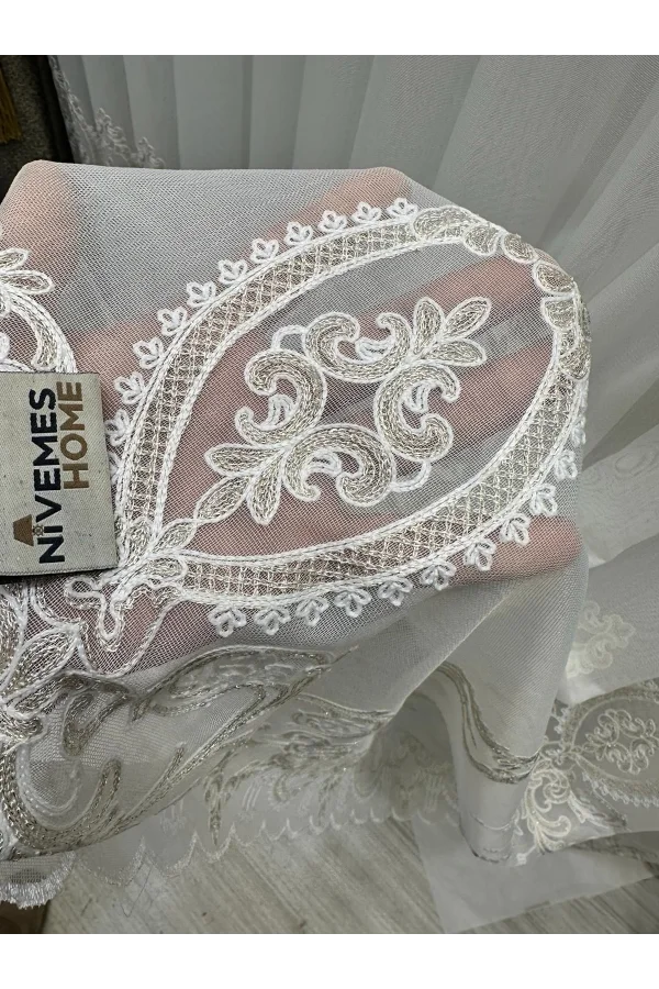 NİVEMESHOME HÜZZAM ALTIN DETAYLI 1/3 SIK PİLELİ TÜL PERDE APM