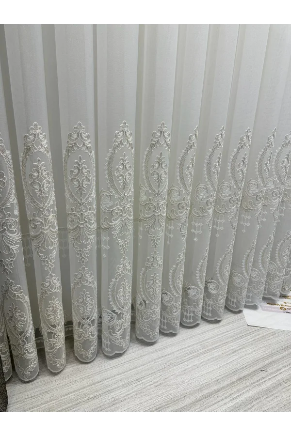 NİVEMESHOME HÜZZAM ALTIN DETAYLI 1/3 SIK PİLELİ TÜL PERDE APM